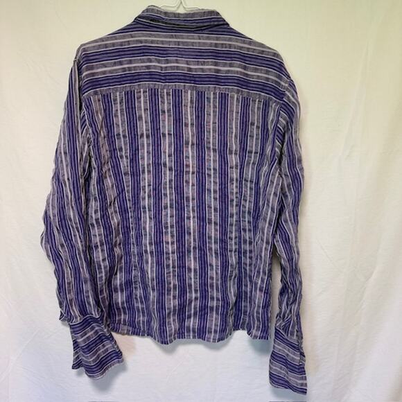 Chicos Womens Silk Linen Button Up Stripped Top XL Mature Office Career Business - Picture 4 of 11